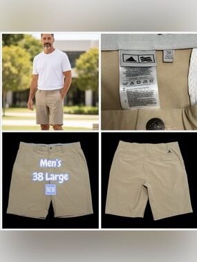 Mens Adidas 38 Large Golf Shorts Chino Khakis Stretch Grip Waistband Khaki NWOT
